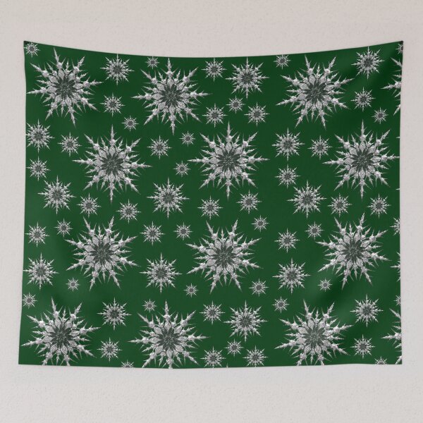 Item preview, Silver snowflakes on dark green background. designed and sold by imyournightmare.