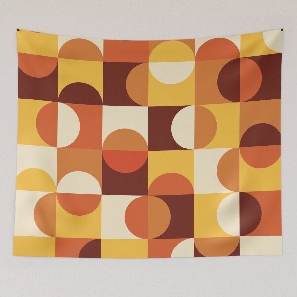 Item preview, Mid Century Modern Half circles pattern in yellow and orange  designed and sold by Yasminepatterns .