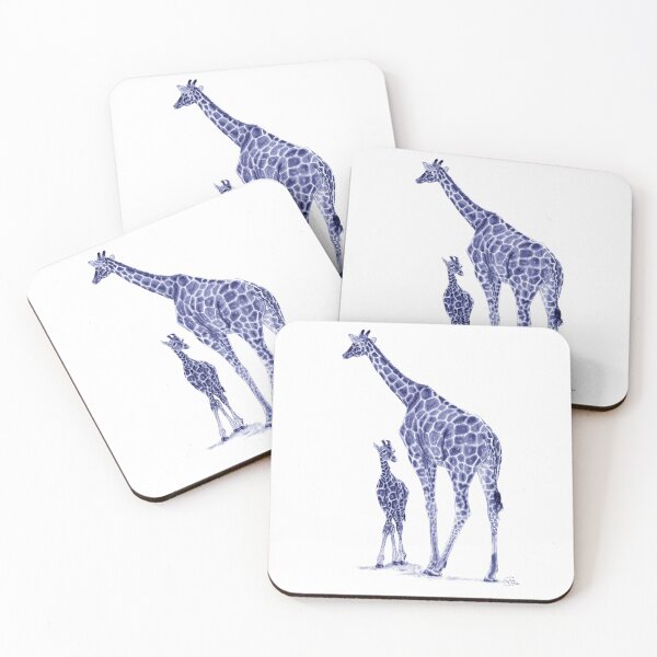 Item preview, Giraffe and giraffe - blue colorized version designed and sold by SylvieG18.