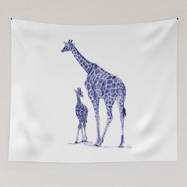 Item preview, Giraffe and giraffe - blue colorized version designed and sold by SylvieG18.