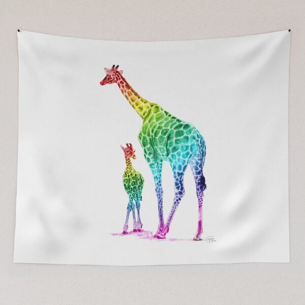 Artikelvorschau, Giraffe und Giraffe - gefärbte Version des Regenbogens entworfen und verkauft von SylvieG18.