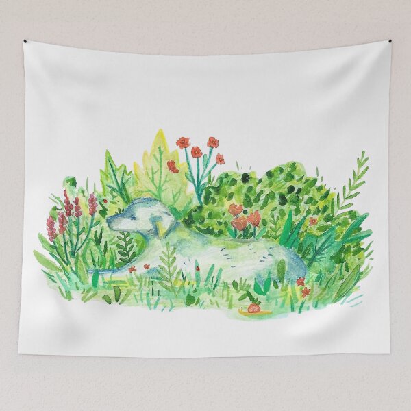Item preview, flower dog laying between the plants designed and sold by Elizabeth200401.