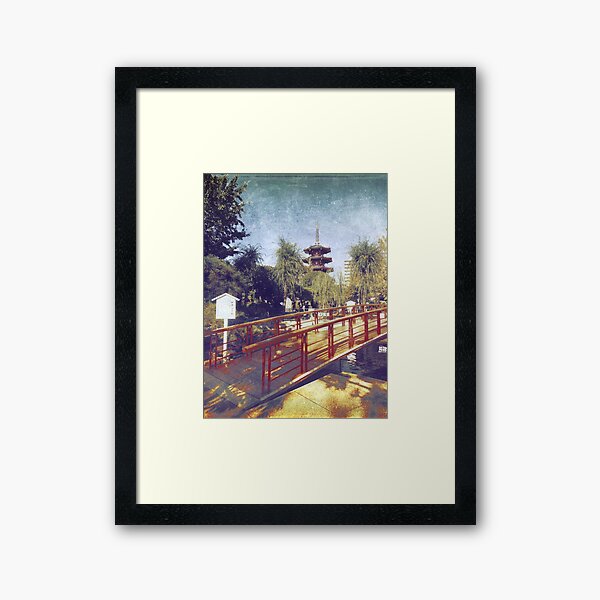 Kawasaki Daishi Five-Storied Pagoda and Bridge Framed Art Print