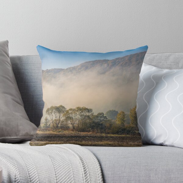 morning fog among trees Throw Pillow