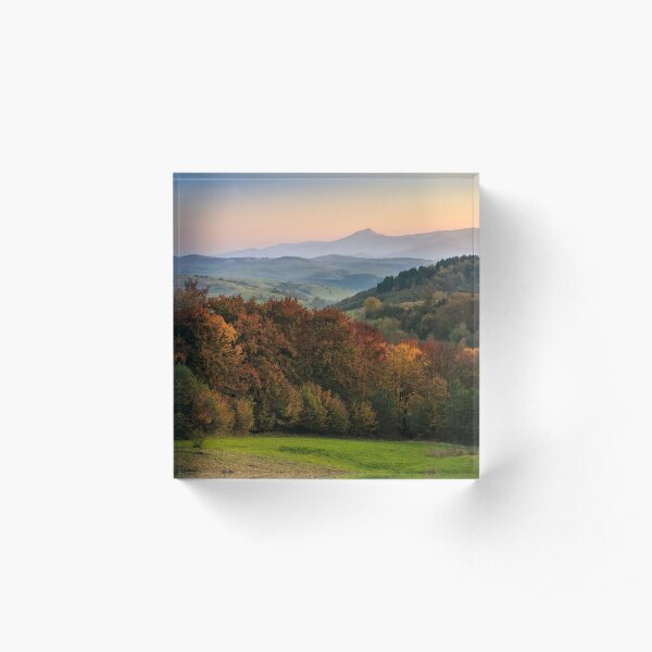 sunset over autumn forest in hazy mountains Acrylic Block