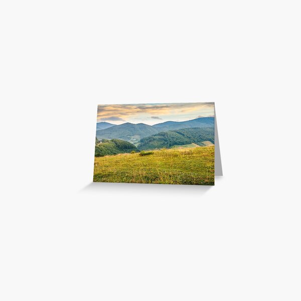 grassy meadow in mountains at sunrise Greeting Card