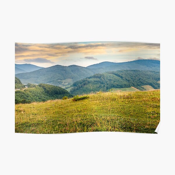 grassy meadow in mountains at sunrise Poster