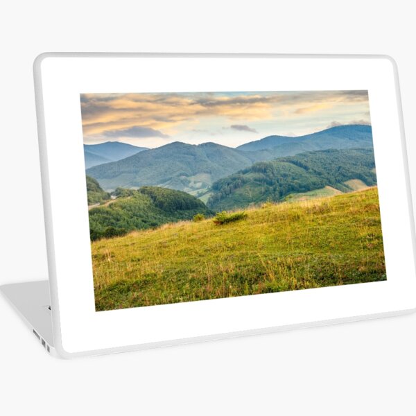 grassy meadow in mountains at sunrise Laptop Skin