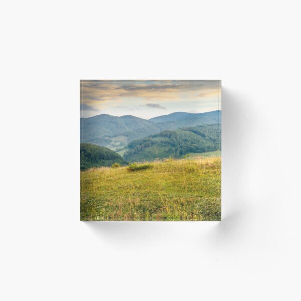 grassy meadow in mountains at sunrise Acrylic Block