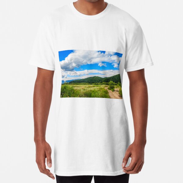 countryside summer landscape with field, forest and mountain ridge Long T-Shirt