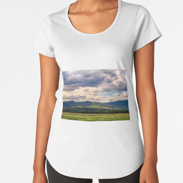 countryside summer landscape with field, forest and mountain ridge Premium Scoop T-Shirt