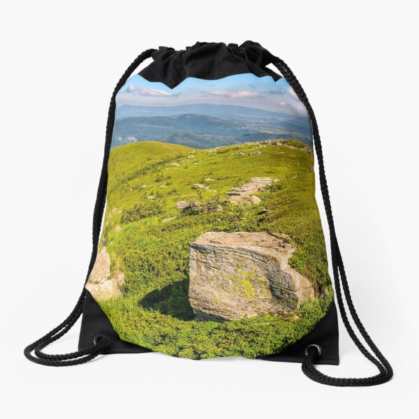 meadow with boulders in Carpathian mountains in summer Drawstring Bag