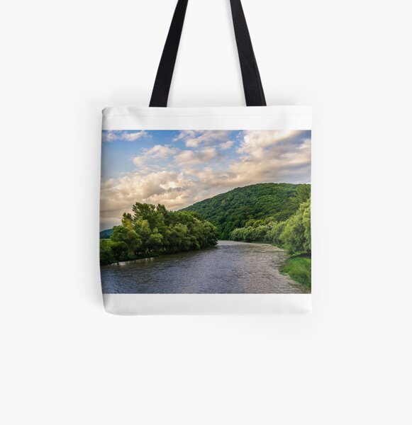 River among the forest in picturesque Carpathian mountains in summer All Over Print Tote Bag