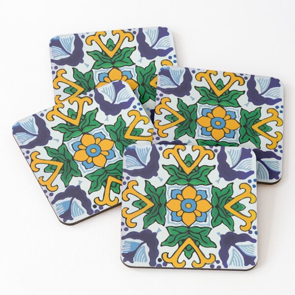 Item preview, Floral baby blue mexican tile retro pattern designed and sold by T-Mex.