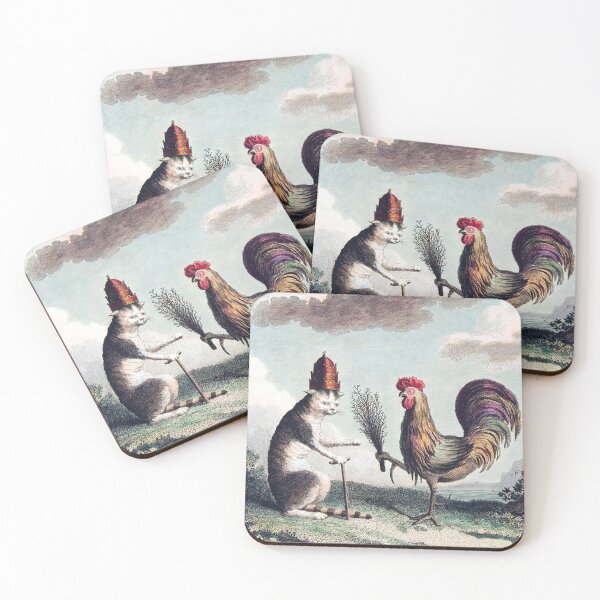 Item preview, Cat With a Rooster Vintage Illustration designed and sold by TrendyMerchHere.