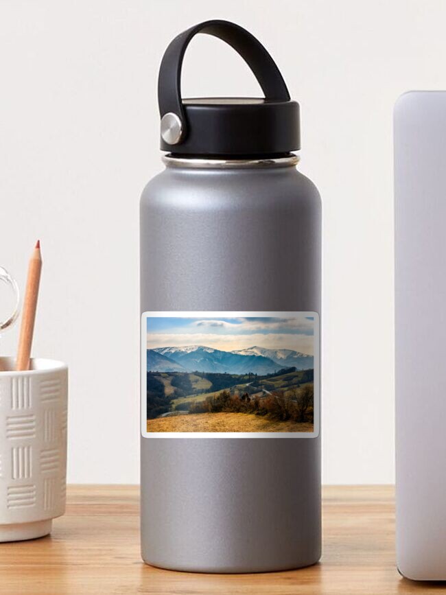 Thumbnail 1 of 3, Sticker, snowy peaks of Carpathian mountain ridge designed and sold by mike-pellinni.