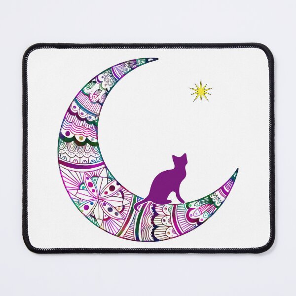 Item preview, Mandala Cresent Moon with Meditating Purple Cat and Star designed and sold by ittybittyowl.