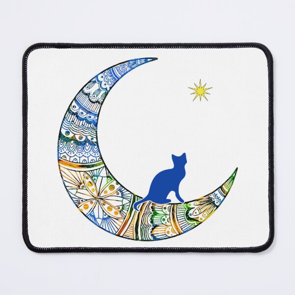 Item preview, Mandala Cresent Moon with Meditating Blue Cat and Star designed and sold by ittybittyowl.