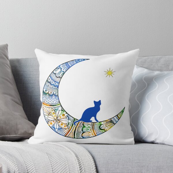 Item preview, Mandala Cresent Moon with Meditating Blue Cat and Star designed and sold by ittybittyowl.