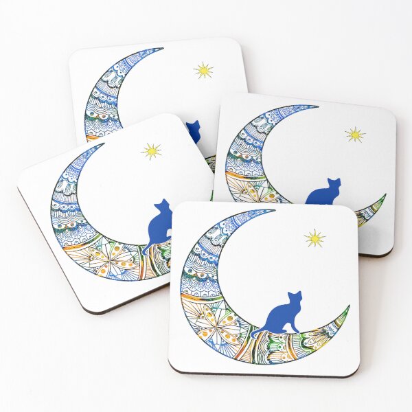 Item preview, Mandala Cresent Moon with Meditating Blue Cat and Star designed and sold by ittybittyowl.