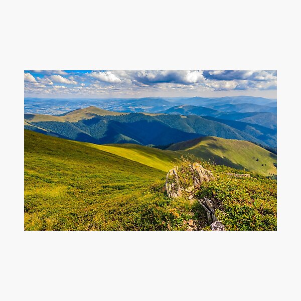 meadow with boulders in Carpathian mountains in summer Photographic Print