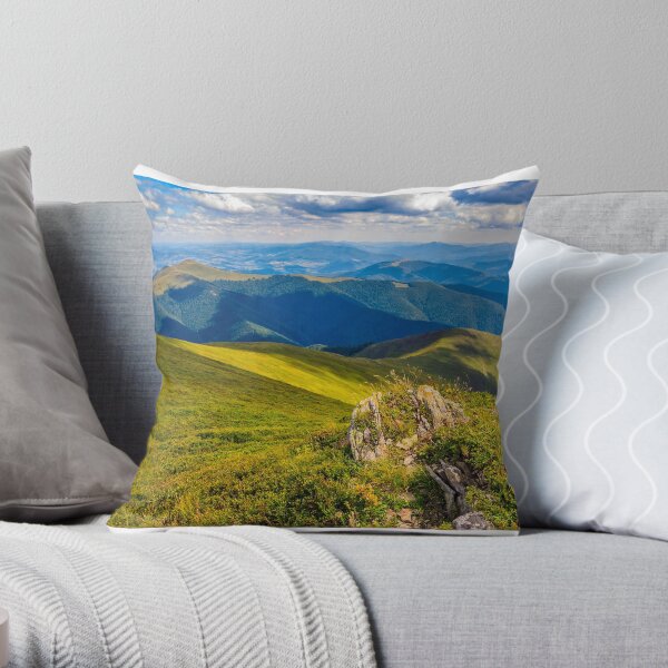 meadow with boulders in Carpathian mountains in summer Throw Pillow