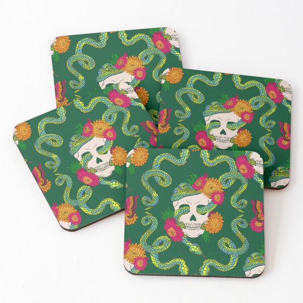 Item preview, Floral Skull Snake - Deep Emerald designed and sold by latheandquill.