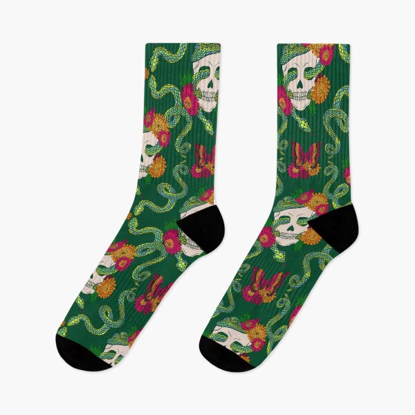 Item preview, Floral Skull Snake - Deep Emerald designed and sold by latheandquill.