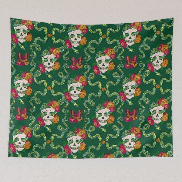 Item preview, Floral Skull Snake - Deep Emerald designed and sold by latheandquill.