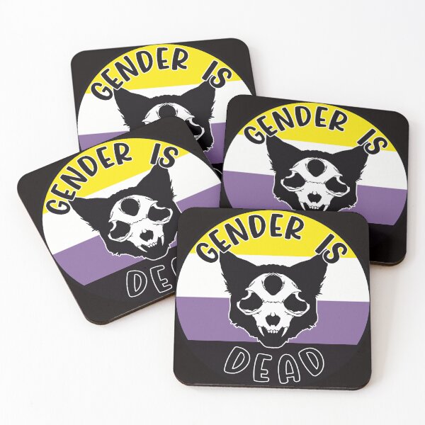 Item preview, Gender is Dead! Non-Binary Cat Skull Pride (Black) designed and sold by Liminal Odds & Ends.