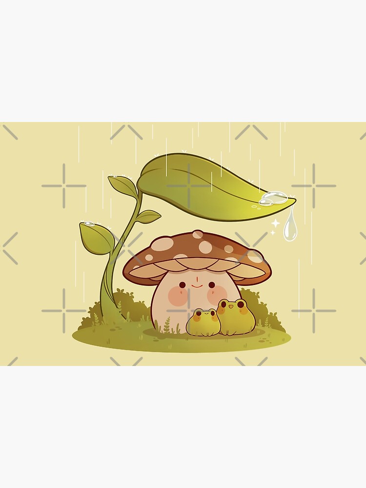 Discover Cute mushroom and frogs in the rain Bath Mat
