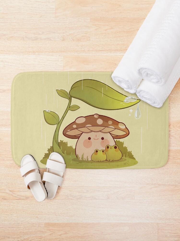 Alternate view of Cute mushroom and frogs in the rain Bath Mat