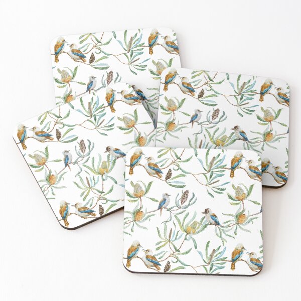 Item preview, Australian Kookaburras, Waratah Flowers,  Leaves Pattern designed and sold by Jaydee001.