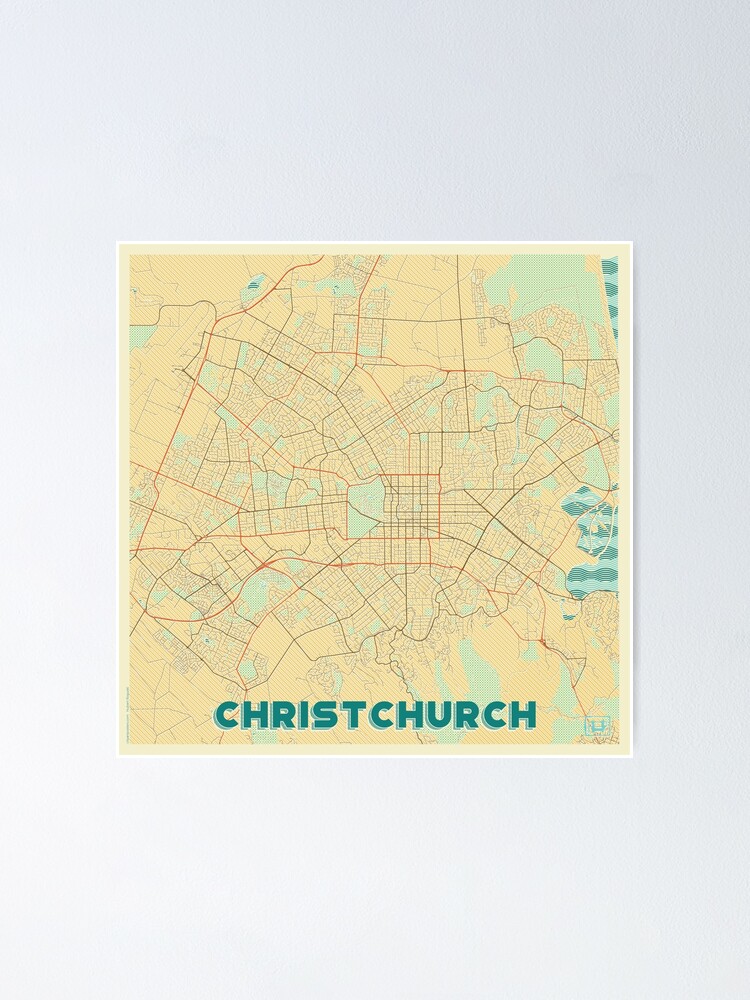 Thumbnail 2 of 3, Poster, Christchurch Map Retro designed and sold by HubertRoguski.