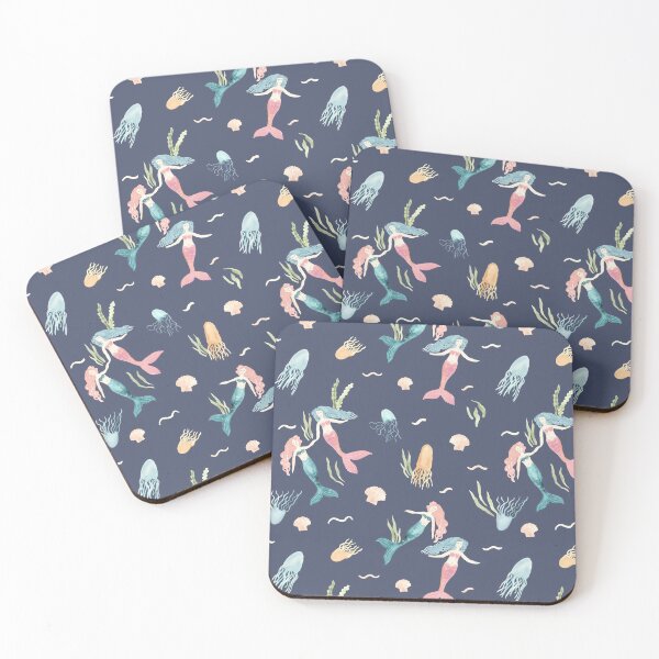 Item preview, Watercolor mermaids on dark blue designed and sold by Ashleigh Fish.