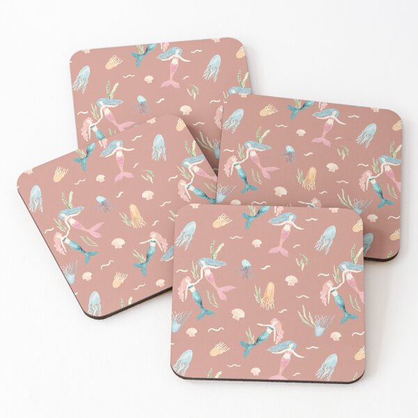 Item preview, Watercolor mermaids on dusty pink designed and sold by Ashleigh Fish.