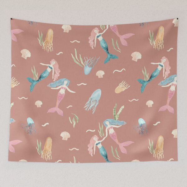 Item preview, Watercolor mermaids on dusty pink designed and sold by Ashleigh Fish.