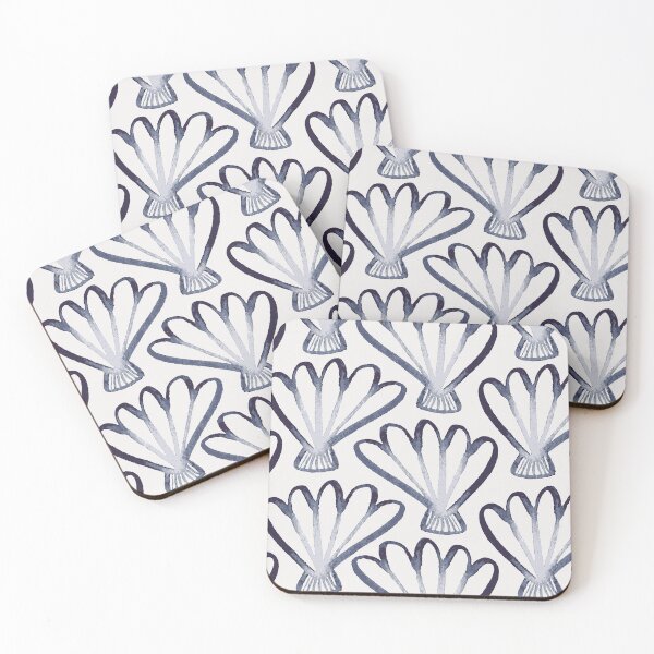 Item preview, Watercolour scallop shell in blue on white designed and sold by Ashleigh Fish.