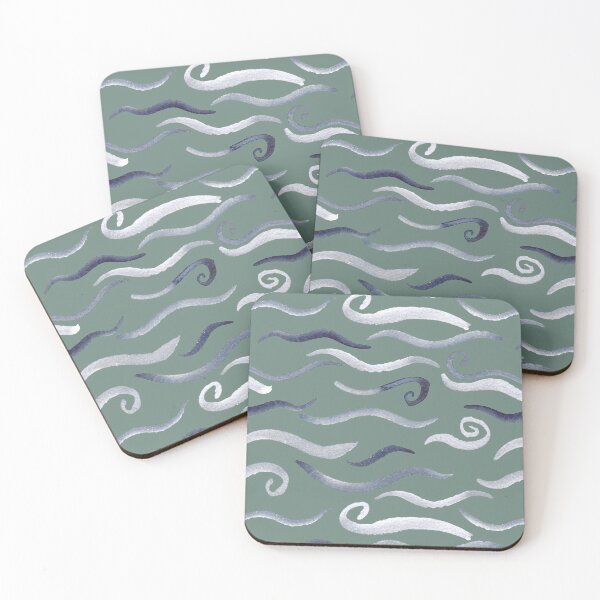 Item preview, Sage and blue waves in watercolor designed and sold by Ashleigh Fish.