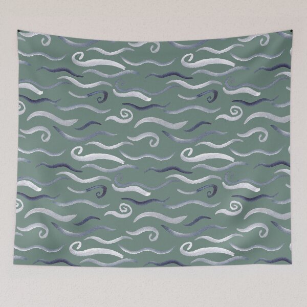 Item preview, Sage and blue waves in watercolor designed and sold by Ashleigh Fish.