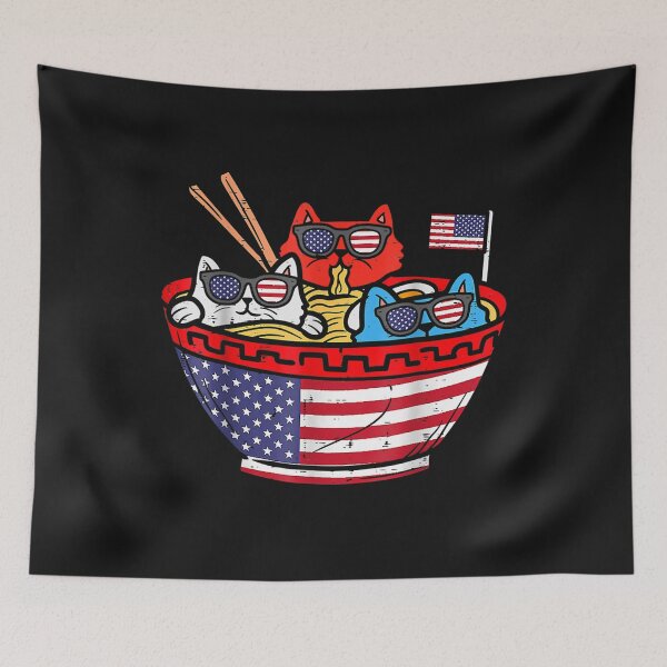 Item preview, Cats Ramen Anime American Flag USA Funny 4th Of July Fourth T-Shirt designed and sold by Besnier-Rahel.