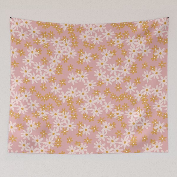 Item preview, Daisies in yellow and white on dusty pink designed and sold by Ashleigh Fish.