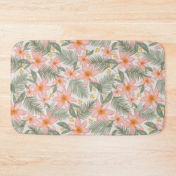 Item preview, Tropical leaves with pink florals designed and sold by Ashleigh Fish.
