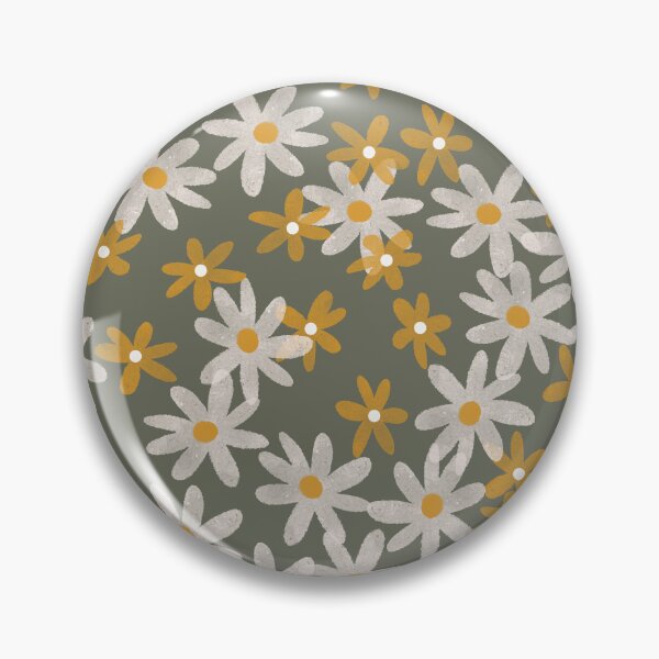 Item preview, Daisies in yellow and white on dark olive green designed and sold by Ashleigh Fish.