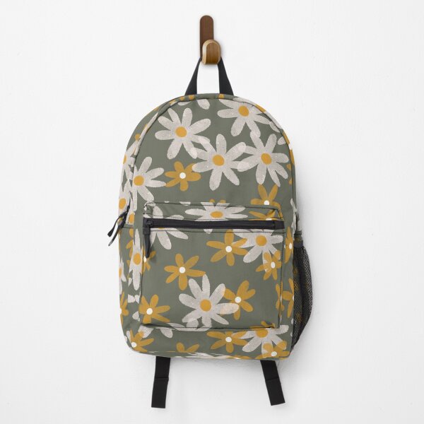 Item preview, Daisies in yellow and white on dark olive green designed and sold by Ashleigh Fish.