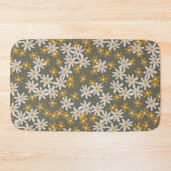 Item preview, Daisies in yellow and white on dark olive green designed and sold by Ashleigh Fish.