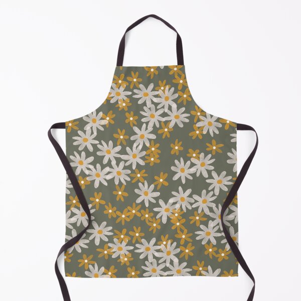 Item preview, Daisies in yellow and white on dark olive green designed and sold by Ashleigh Fish.