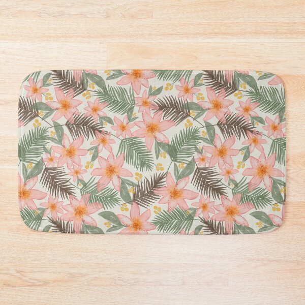 Item preview, Tropical leaves with pink florals and dark leaves designed and sold by Ashleigh Fish.