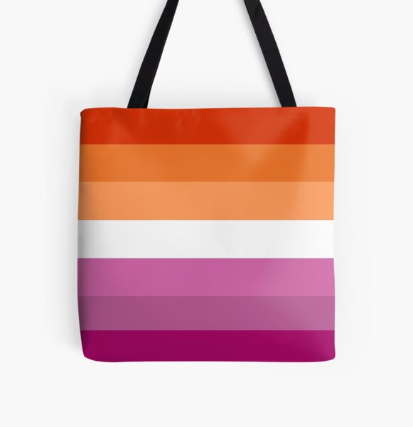 Orange - Magenta Lines // Lesbian Pride Flag // Butch Femme Pride Flag All Over Print Tote Bag