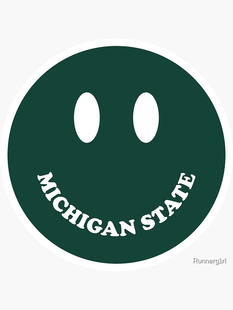 "Michigan State Smiley Face Green and White" Sticker for Sale by
